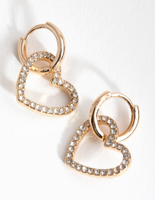 Gold Heart Diamante Huggie Earrings