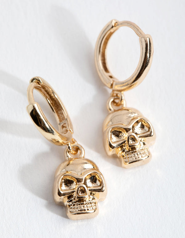 Gold Skull Huggie Earrings