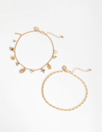 Gold Evil Eye Charm 2-Pack Anklet - link has visual effect only