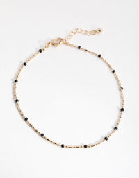 Gold Black Bead Chain Anklet - link has visual effect only
