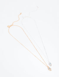 Mixed Metal Hamsa Hand Necklace 2-Pack - link has visual effect only