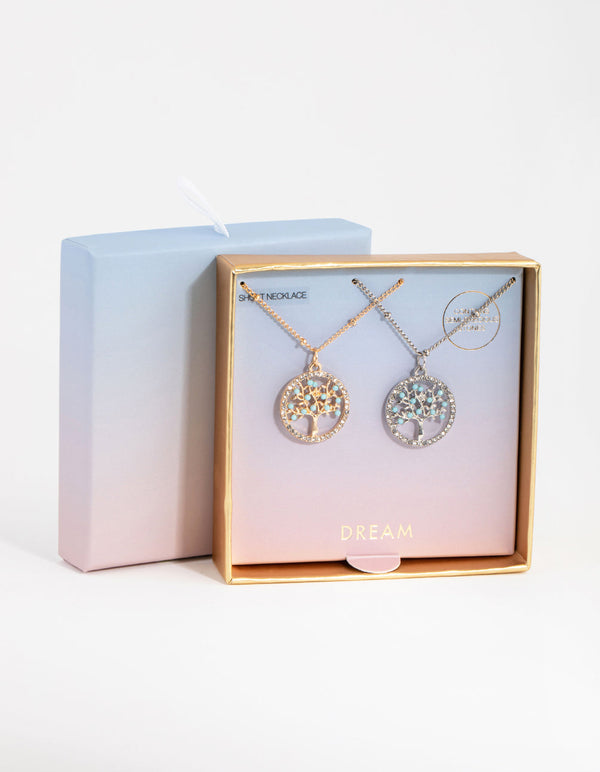 Mixed Metal Diamante Tree 2-Pack Necklaces