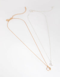 Mixed Metal White Yin Yang 2-Pack Necklaces - link has visual effect only