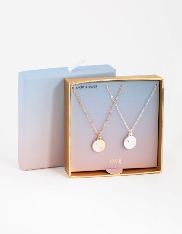 Mixed Metal White Yin Yang 2-Pack Necklaces