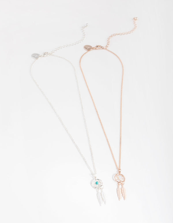 Mixed Metal Dreamcatcher 2-Pack Necklaces