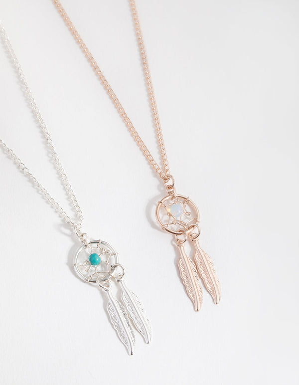 Mixed Metal Dreamcatcher 2-Pack Necklaces