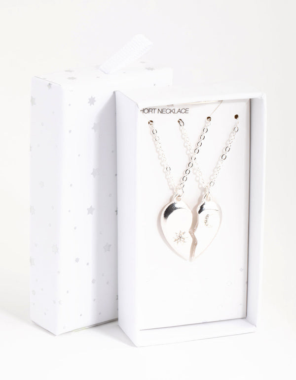 Silver Diamante Half Heart Necklace Pack