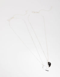 Silver Black and White Half Yin Yang 2-Pack Necklaces - link has visual effect only