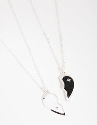 Silver Black and White Half Yin Yang 2-Pack Necklaces - link has visual effect only
