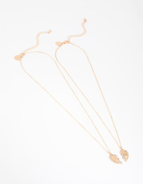 Gold Diamante Best Friend Half Heart 2-Pack Necklaces