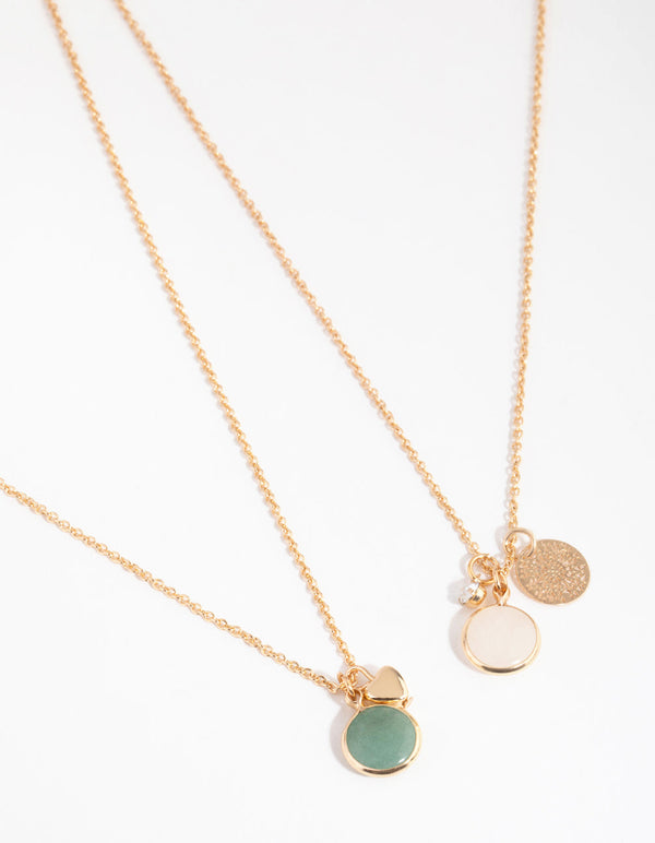 Gold and Green Semi-Precious Jingle 2-Pack Necklaces