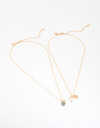Gold and Green Semi-Precious Jingle 2-Pack Necklaces - link has visual effect only