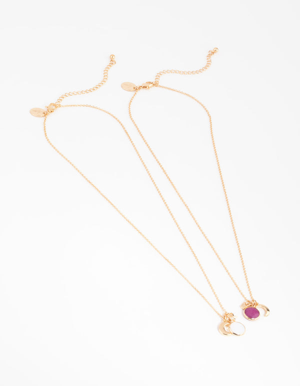 Gold and Purple Semi-Precious Star 2-Pack Necklaces