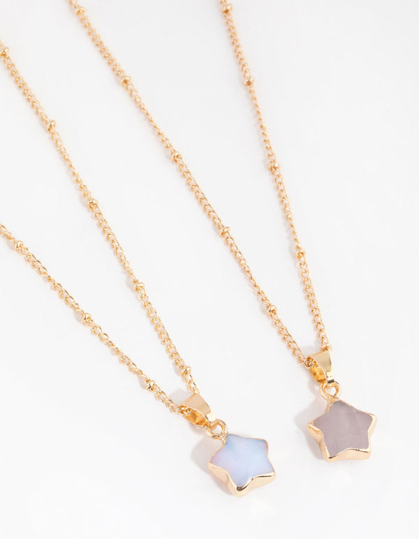 Gold Semi-Precious Star 2-Pack Necklaces