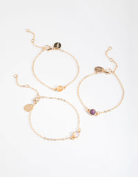 Gold Stone 3-Pack Bracelet and Anklet Set - link has visual effect only