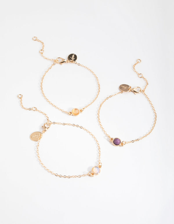 Gold Stone 3-Pack Bracelet and Anklet Set