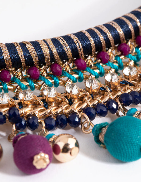 Gold Threadwrap Bead Statement Necklace