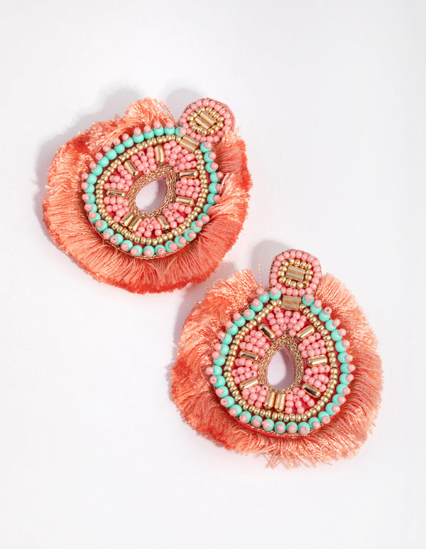 Gold Beaded Teardrop Tassel Earrings