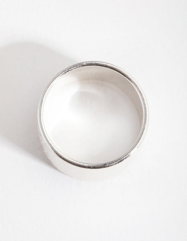 Silver Textured Wide Band Ring
