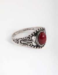 Antique Silver Red Stone Ring - link has visual effect only