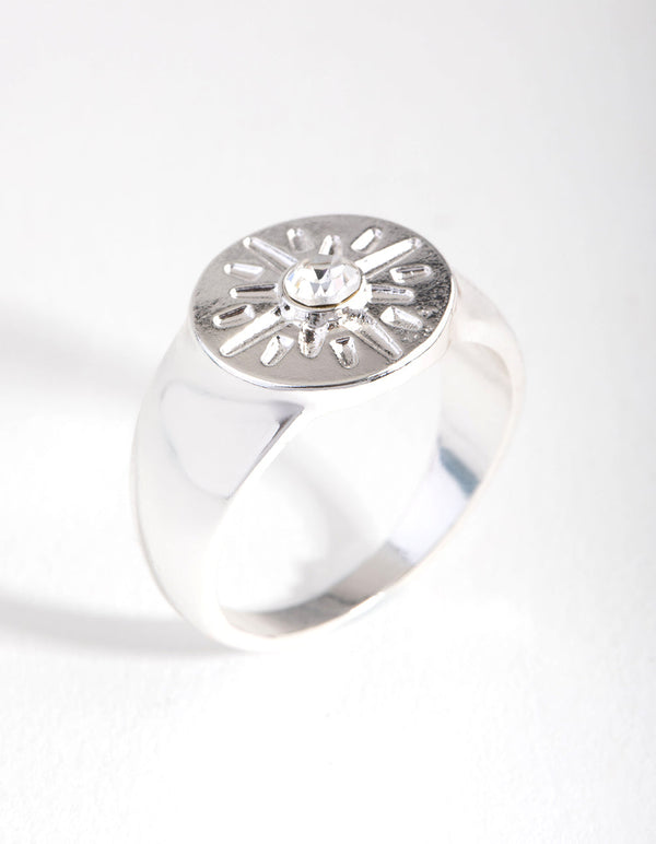 Silver Star and Crystal Signet Ring