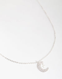 Silver Cubic Zirconia Moon and Star Necklace - link has visual effect only