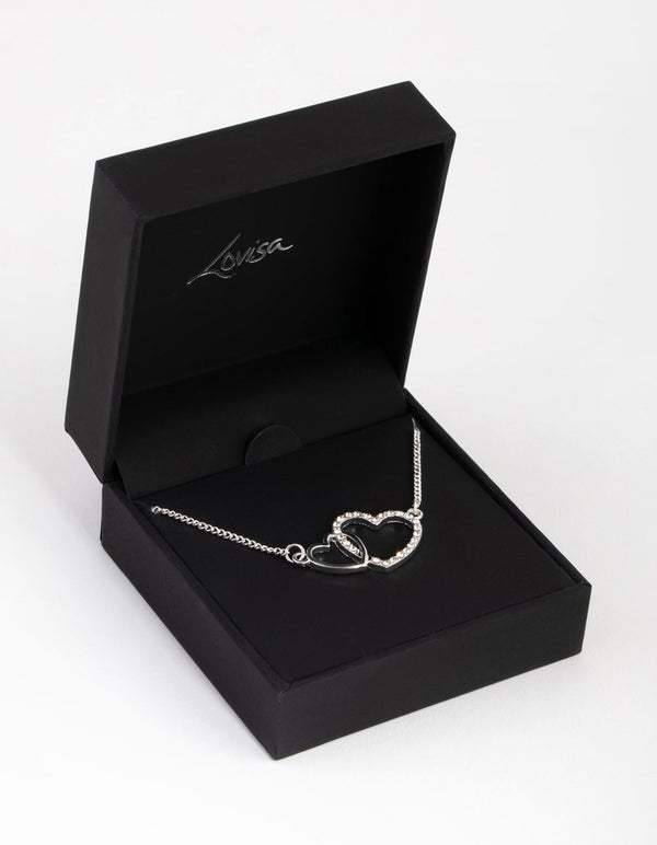 Silver Diamante Linked Heart Necklace