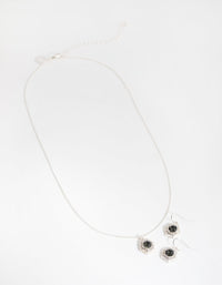 Silver Hexagon Halo Necklace and Earrings Set - link has visual effect only