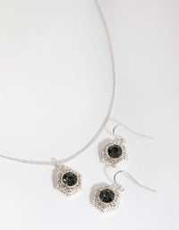 Silver Hexagon Halo Necklace and Earrings Set - link has visual effect only