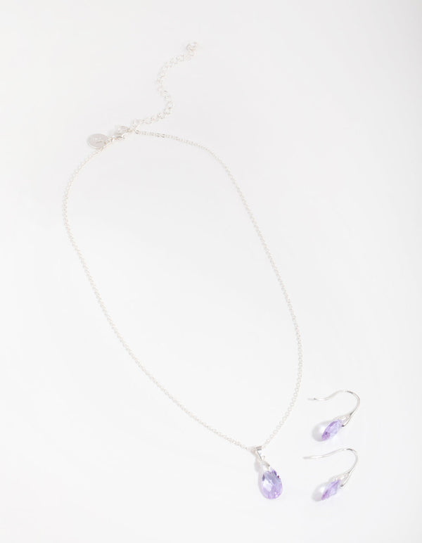 Silver Teardrop Necklace and Earrings Set