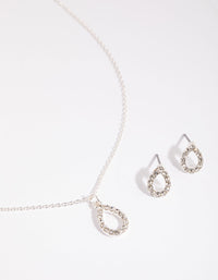 Silver Diamante Teardrop Necklace and Earring Set - link has visual effect only