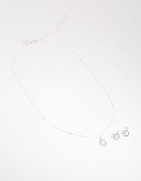 Silver Diamante Teardrop Necklace and Earring Set - link has visual effect only