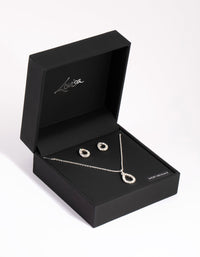 Silver Diamante Teardrop Necklace and Earring Set - link has visual effect only