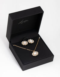 Gold Flower Stone Necklace and Earrings Set - link has visual effect only