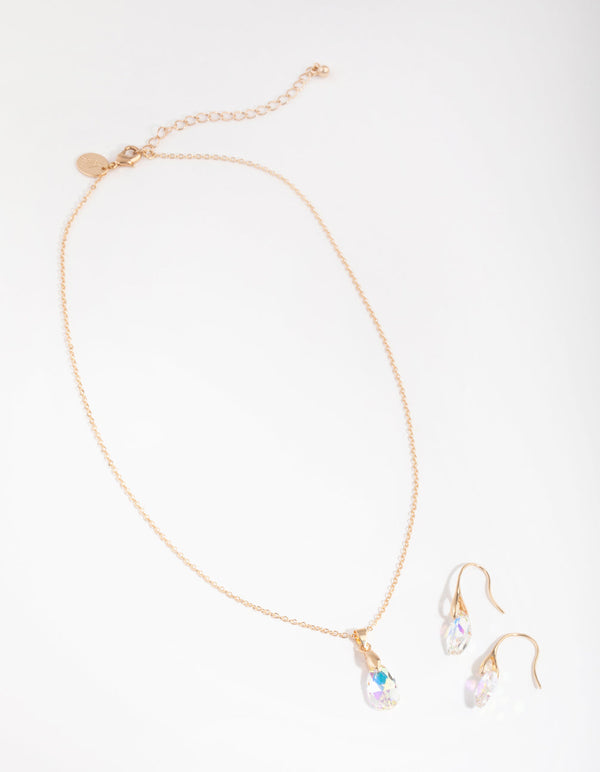 Gold Teardrop Necklace and Earrings Set