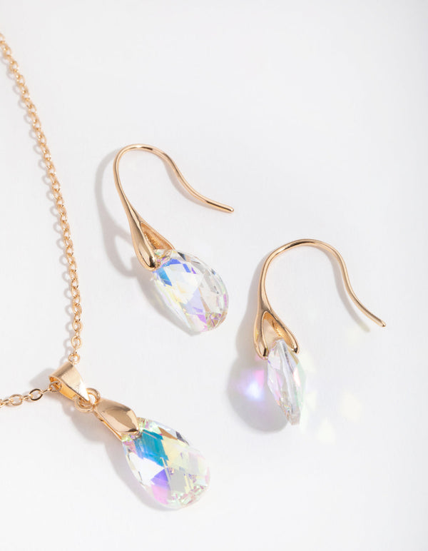 Gold Teardrop Necklace and Earrings Set