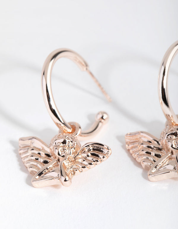 Rose Gold Plated Cherub Hoop Earrings