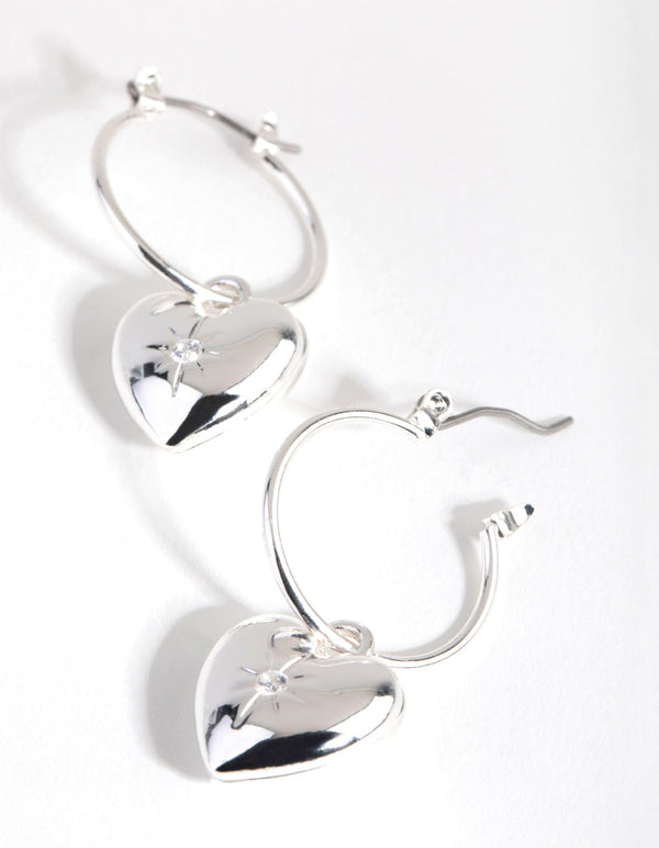 Silver Plated Cubic Zirconia Heart Hoop Earrings