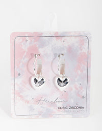 Silver Plated Cubic Zirconia Heart Hoop Earrings - link has visual effect only