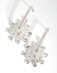 Silver Plated Cubic Zirconia Round Detailed Earrings - link has visual effect only