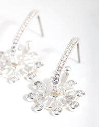 Silver Plated Cubic Zirconia Round Detailed Earrings - link has visual effect only