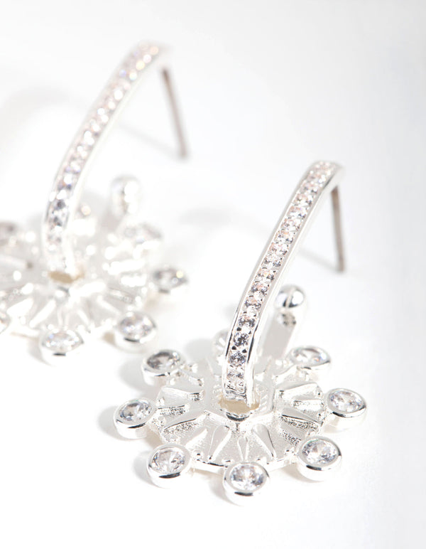 Silver Plated Cubic Zirconia Round Detailed Earrings