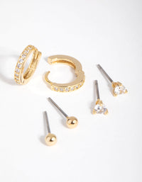 18ct Gold Plated April Cubic Zirconia Earring 3-Pack - link has visual effect only