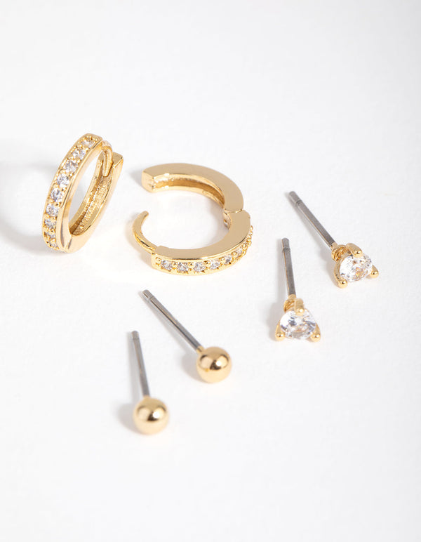 18ct Gold Plated April Cubic Zirconia Earring 3-Pack