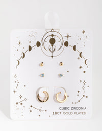 18ct Gold Plated Aquamarine Cubic Zirconia March Earring 3-Pack - link has visual effect only