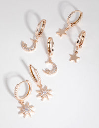 Rose Gold Plated Star and Moon Huggie Earring 3-Pack - link has visual effect only