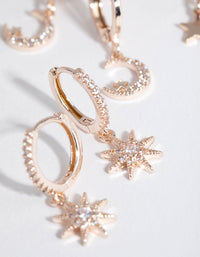 Rose Gold Plated Star and Moon Huggie Earring 3-Pack - link has visual effect only