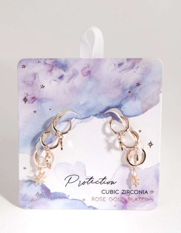Rose Gold Plated Star and Moon Huggie Earring 3-Pack