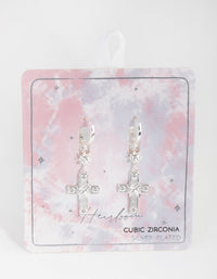 Silver Plated Cubic Zirconia Cross Star Huggie Earrings - link has visual effect only