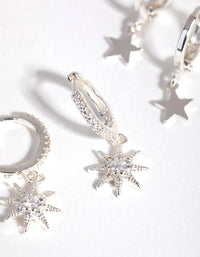 Silver Plated Star and Moon Huggie Earring 3-Pack - link has visual effect only